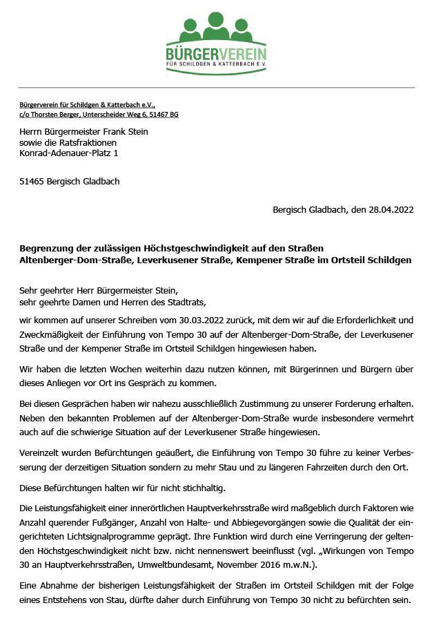 Bürgerverein nutzt erneutes Schreiben an den Bürgermeister & Fraktionen ...